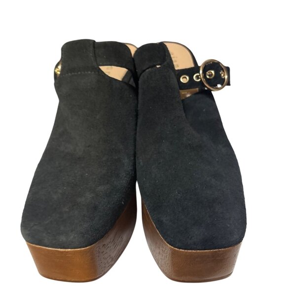 Gianni Bini Sotelo Black Suede Platform Wooden Heel Mules 8M Made In Brazil - Picture 2 of 7